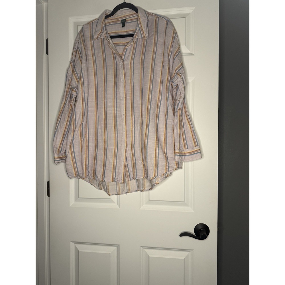 Wild Fable Striped Button Up Shirt Large Lavender Blue Rust Orange